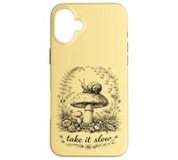Carcasa para iPhone 16 Plus Camiseta Take It Slow Snail, Cottagecore Mushroom