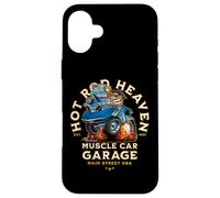 Carcasa para iPhone 16 Plus Caricatura de Coche clásico de Hotrod Heaven Muscle Car Garage de EE. UU.