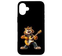 Carcasa para iPhone 16 Plus Cartoon Tiger Rock Guitarrista Tocando Guitarra Eléc
