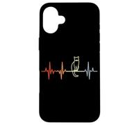 Carcasa para iPhone 16 Plus Cat Pulse Line Vintage Look Cat Mom