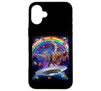 Carcasa para iPhone 16 Plus Cat Riding Dinosaur Trex UFO Taco Donuts In Galaxy