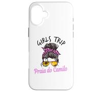 Carcasa para iPhone 16 Plus Chicas a Juego Viaje Praia Do Camilo Portugal Moño de Pelo desordenado