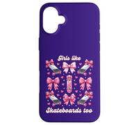 Carcasa para iPhone 16 Plus Chicas como Skateboards Too Pink Bows Skater Girl Coquette