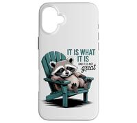 Carcasa para iPhone 16 Plus Chill Raccoon Lazy Summer Actitud - Cita Divertida
