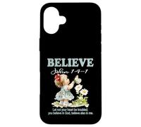 Carcasa para iPhone 16 Plus Christian Faith Believe In Christ versículo de la Biblia Niña