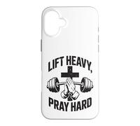 Carcasa para iPhone 16 Plus Christian Workout Lift Heavy Pray Hard Gimnasio para Hombres