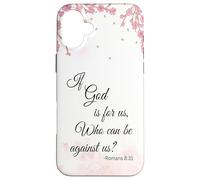 Carcasa para iPhone 16 Plus Cita Cristiana Romanos 8:31 Verso bíblico Floral Rosa
