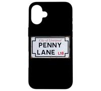 Carcasa para iPhone 16 Plus City of Liverpool Penny Lane L18 Street Sign Envejecido
