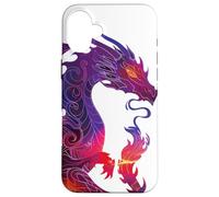 Carcasa para iPhone 16 Plus Colores Vivos Púrpura Rojo Naranja Dragón de Fuego