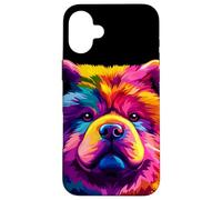 Carcasa para iPhone 16 Plus Colorido Chow Chow Face Cute Puppy Dog Lover Hombres Mujeres Negro