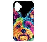 Carcasa para iPhone 16 Plus Colorido Yorkshire Terrier Rainbow Yorkie Dog Lover Negro