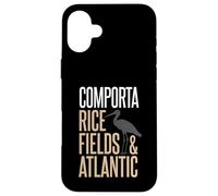 Carcasa para iPhone 16 Plus Comporta Portugal Campo de arroz y Silueta de cigüeña atlántica
