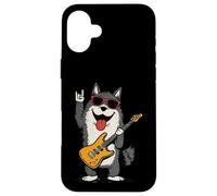 Carcasa para iPhone 16 Plus Cool Dog Rock Music Guitarra Tocando Gráfico Juguetón Vibr