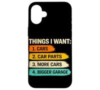 Carcasa para iPhone 16 Plus Cosas Que Quiero Coches Piezas de Coche Garaje más Grande Amante de los Coches