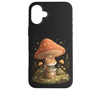 Carcasa para iPhone 16 Plus Cozy Cat Drink Café Champiñón Lindo Cottagecore Estética