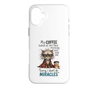 Carcasa para iPhone 16 Plus Cranky Cat Coffee No Miracles Humor matutino