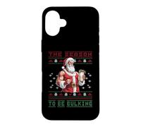 Carcasa para iPhone 16 Plus Culturista Papá Noel Abultando Suéter Feo Fitness