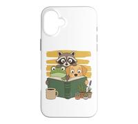 Carcasa para iPhone 16 Plus Curious Reading Animals Frog Raccoon Dog Book Lover