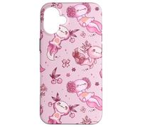 Carcasa para iPhone 16 Plus Cute Axolotl Cherry Pattern For Girls Women Pink Strawberry