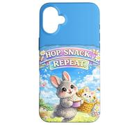 Carcasa para iPhone 16 Plus Cute Bunny Hops Snack Repeat Pastel Spring Huevos Decorativos