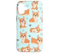 Carcasa para iPhone 16 Plus Cute Corgi Dog with Paws Lover in Aqua Turquoise Pattern