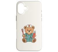 Carcasa para iPhone 16 Plus Cute Dental Nurse Teddy Bear Student Dentist Office Staff