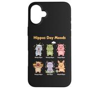Carcasa para iPhone 16 Plus Cute Hippo Day Moods - Divertido diseño de emociones de hipopótamo