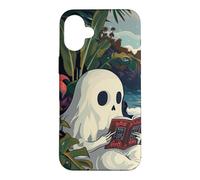 Carcasa para iPhone 16 Plus Cute Spooky Ghost Reading Book Summer Tropical Beach Reader