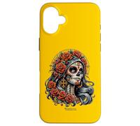 Carcasa para iPhone 16 Plus Dá de Muertos - Maquillaje para niña de Rosas y cráneo