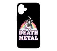 Carcasa para iPhone 16 Plus Death Metal Rock Music Rainbow Grim Reaper Riding Unicorn