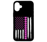 Carcasa para iPhone 16 Plus Día de San Valentín Corazones Rosa Bandera Americana Amante Patriótico