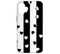 Carcasa para iPhone 16 Plus Día de San Valentín Negro Blanco Rayas Verticales corazón Minimalista