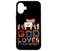 Carcasa para iPhone 16 Plus Dios ama a Todos Gay Christian Rainbow Meme