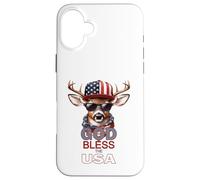 Carcasa para iPhone 16 Plus Dios Bendiga a los Estados Unidos, Divertido Sombrero patriótico y Genial con Forma de Ciervo