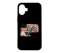 Carcasa para iPhone 16 Plus Dirt Bike American Flag Motocross Biker Vintage USA Cool