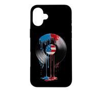 Carcasa para iPhone 16 Plus Disco de Vinilo Vintage música audiófilo Bandera Estadounidense Goteo de Estados Unidos
