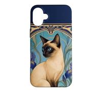 Carcasa para iPhone 16 Plus Diseño de Gato siamés Art Nouveau Azul Iris felino