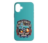 Carcasa para iPhone 16 Plus Diseño de Muscle Car Hotrod de Main Street Speed Shop USA
