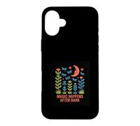 Carcasa para iPhone 16 Plus Diseño Magic Happens After Dark Moon & Flowers
