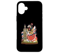 Carcasa para iPhone 16 Plus Disfraz de Perro Corgi británico en Guardia del Rey Londres Inglaterra