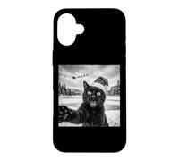 Carcasa para iPhone 16 Plus Divertida Selfie de Gato Negro con Papá Noel Navidad para Hombres, Mujeres y niños