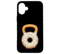 Carcasa para iPhone 16 Plus Divertidas chispas Kettlebell Donut Fitness para Gimnasio