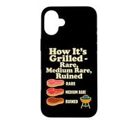 Carcasa para iPhone 16 Plus Divertido BBQ Grill Master Steak Doneness Cookout Humor