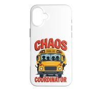 Carcasa para iPhone 16 Plus Divertido Conductor de autobús Escolar Coordinador Profesional de Caos