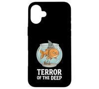 Carcasa para iPhone 16 Plus Divertido pez Dorado con Aleta de tiburón: Terror of The Deep