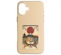 Carcasa para iPhone 16 Plus Divertido Sumo Cat Wrestling Arte japonés Ukiyo-e Gráfico