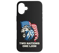 Carcasa para iPhone 16 Plus Dos Naciones Un León - Diseño Patriótico de Estados Unidos Israel