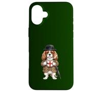 Carcasa para iPhone 16 Plus Dulce Cavalier King Spaniel Perro Taza Café Bandera de Inglaterra
