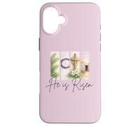 Carcasa para iPhone 16 Plus Él es Resucitado Cristiano Pascua Jesucristo Tumba Vacía Cruz