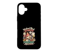 Carcasa para iPhone 16 Plus El Weekend Empieza Miercoles Divertido Diseño Gato